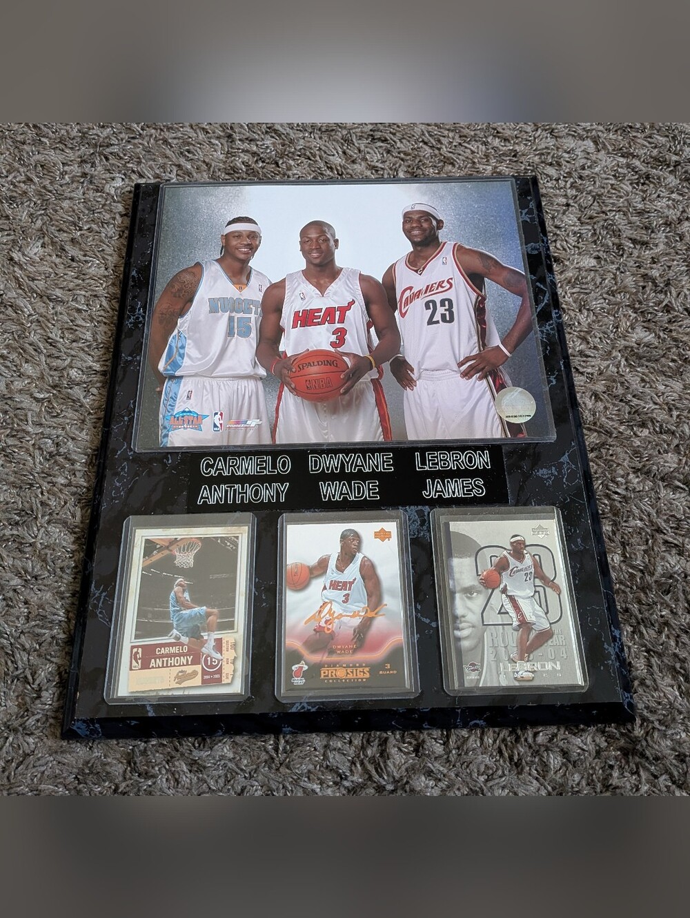 2005 NBA LeBron James Dwayne Wade Carmelo Framed Photo + Cards ROTY